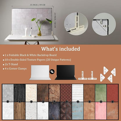 23 x 35 in Product Photography Backdrops, 10 Sheets, 20 Patterns | Double-Sided - Image 2