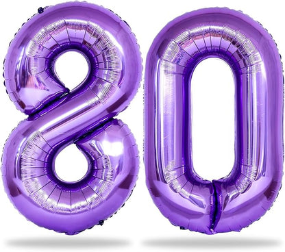 80th Birthday Balloons Purple for Women, 40 Inch Giant Purple Mylar Foil Number by Lingqiang