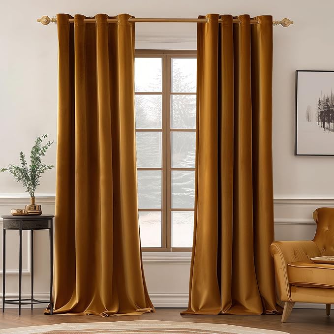 MIULEE Velvet Curtains Golden Brown 52 x 84 Inch Length Set of 2 | Grommet by MIULEE