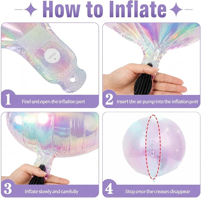15 Pcs Iridescent Round Foil Balloons, 22/15/10 Inch 4D Ball Balloons Clear - Image 3