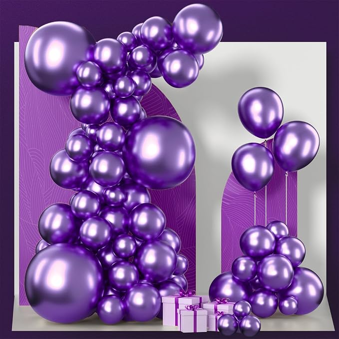 PartyWoo Metallic Purple Balloons 100pcs Chrome Purple Color | 18 12 10 5 Inch by PartyWoo