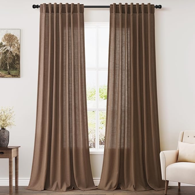 Caramel Brown Linen Curtains 96 Inches Long by Nanspring