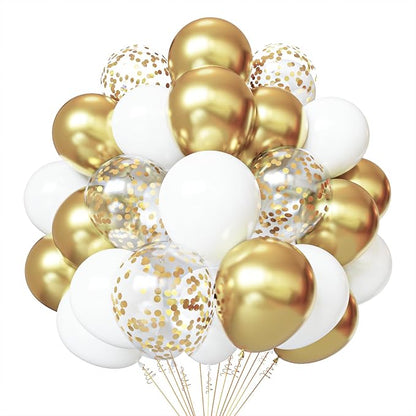 PATYDECRO White and Gold Balloons 50pcs 12 Inch | by PATYDECRO