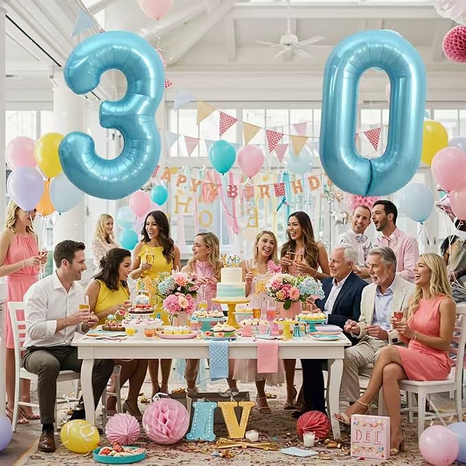 TONIFUL 40 Inch Light Blue Large Numbers 0-9, Number 3 Digital 3 Helium Balloons - Image 4