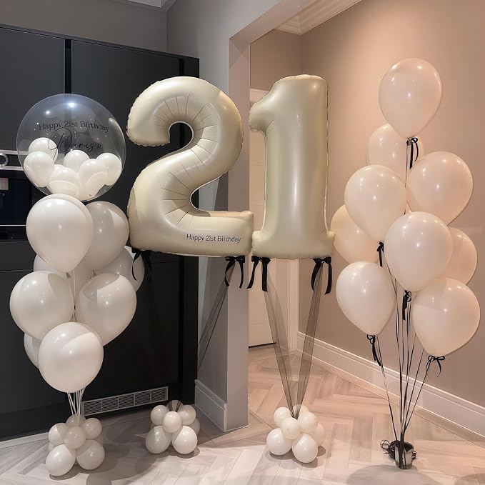 Cream Number 20 Balloons, 40 Inch 20 Balloons Giant Helium Foil Mylar Beige 20 - Image 4