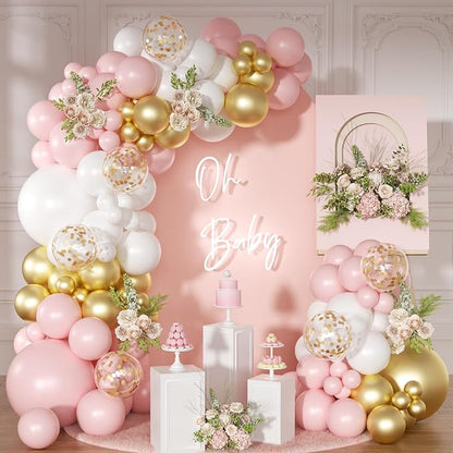 Pink White Gold Balloon Arch Kit, Bridal Shower & Party Decorations by NUTTYBASH