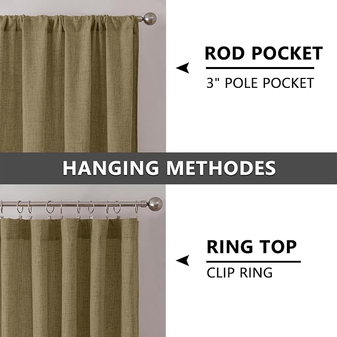 Tollpiz Short Linen Curtains Bedroom Rod Pocket Semi Sheer Curtain Burlap Light - Image 5