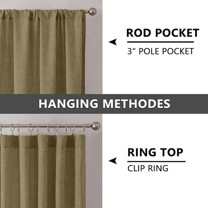 Tollpiz Short Linen Curtains Bedroom Rod Pocket Semi Sheer Curtain Burlap Light - Image 5