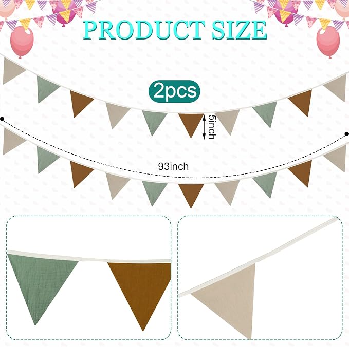 Oudain 2 Pcs Pennant Banner Flags Nursery Garland Triangle Bunting Flags - Image 2