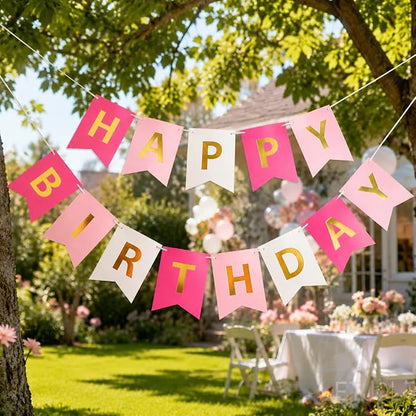 Letjolt Pink Rose White Happy Birthday Banner - Image 6