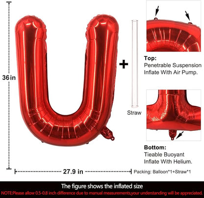 Lovoir 40 Inch Large Red Letter U Balloons Big Size Jumbo Mylar Foil Helium - Image 2