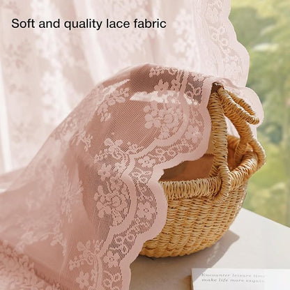 Anmao Vintage Lace Curtains 63 Inches Long 2 Panels Set, Romantic Elegant Light - Image 4