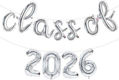 TONIFUL Silver Cursive Class of 2026 Graduation Balloon Banners 2026 by TONIFUL
