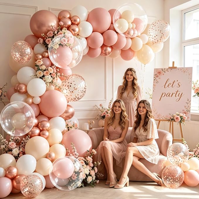 Blush Pink White Beige Gold Balloons arch kit, Party Decor | 128Pcs Retro Blush - Image 6