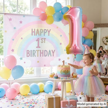 Rainbow Ombre Number 1 Balloon 40 Inch, Pastel Foil - Image 2