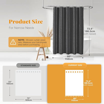 60x72 Boho Farmhouse Linen Heavy Duty Shower Curtain, Charcoal Grey | Narrow - Image 3