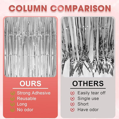 Voircoloria Silver Foil Fringe Backdrop Curtains, 3 Pack | Tinsel Streamers - Image 5