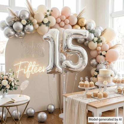 Silver Number 15 Balloon 40 Inch, Radiant Foil - Image 3