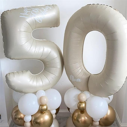 Beige 50 Birthday Balloon Numbers, 40 Inch Large Cream Foil Number 5 and 0 - Image 5