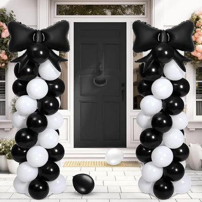 2 Sets Black White Bow Balloon Column Stand Kit Includes 2 Bows & 100 Latex - Image 8