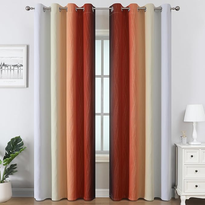 Burnt Orange and Greyish White Ombre Blackout Curtains - Image 2
