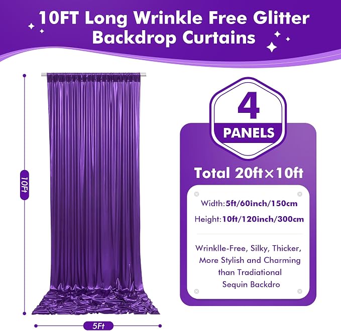 20ftx10ft Shimmer Purple Sequin Backdrop Curtain - Image 6
