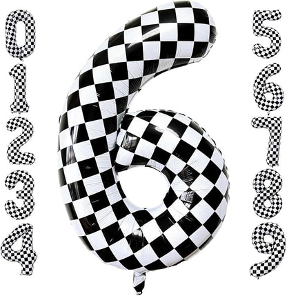 LHOAVWE Checkered Number 6 Balloons 40 Inch Giant Race Car Checkered 6 Balloons by LHOAVWE