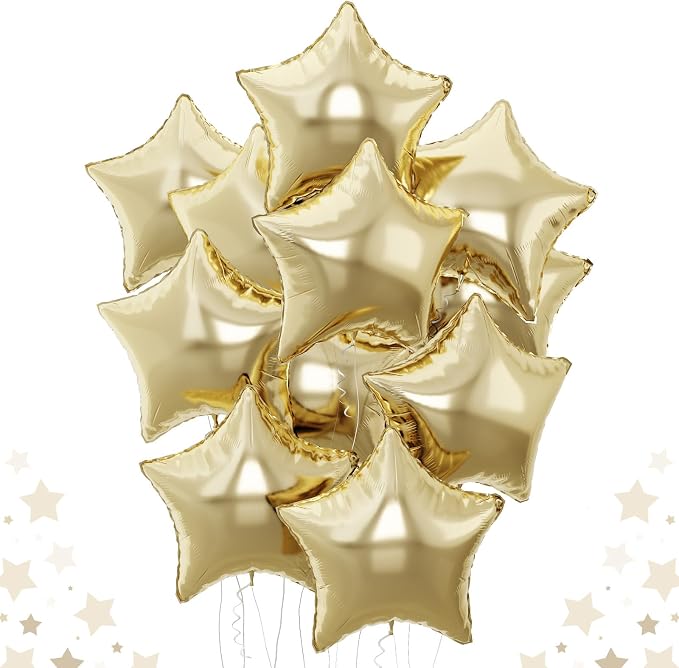 Gold Star Foil Balloons, 18 Inch Light Gold Stars Shape Foil Helium Balloons by TAOYE