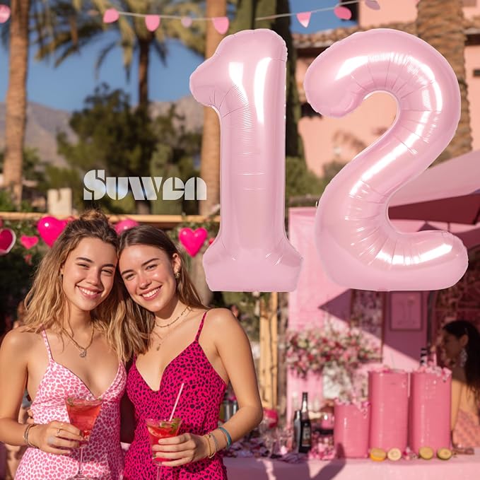SUWEN 40 Inch Pink Large 12 Number Balloons Big Foil Helium Number Balloons 0-9 - Image 2