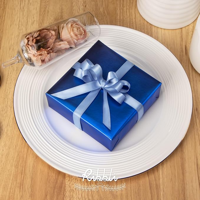 Ribbli Dusty Blue Satin Ribbon Double Faced Satin 1/2 inch x Continuous 50 - Image 2