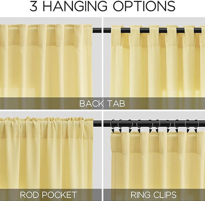 Yellow Linen Blend Drapes 84 Inch Length 2 Panels Set Back Tab Rod Pocket Light - Image 3