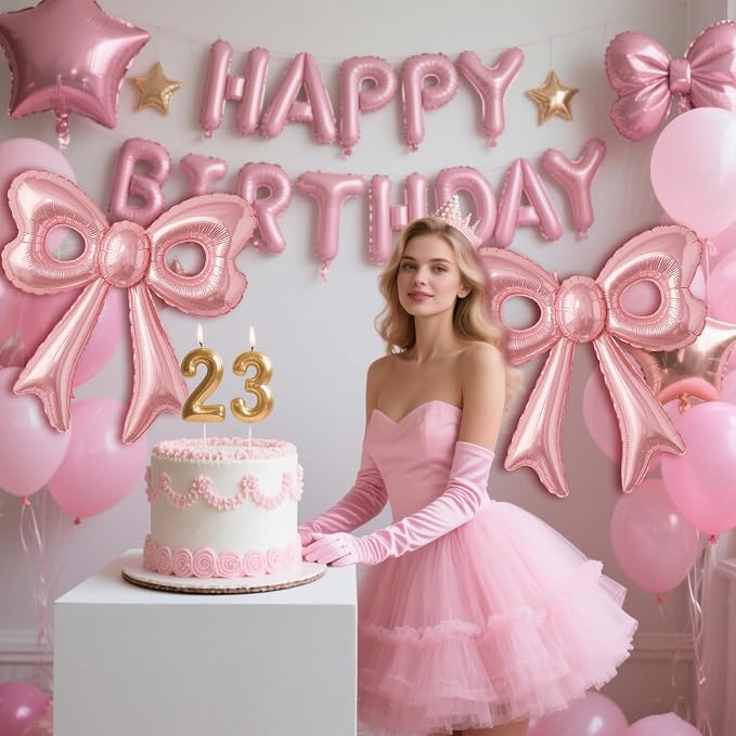 Pink Happy Birthday Balloons Banner, 16 Inch Pink Letters Aluminum Foil Balloon - Image 7
