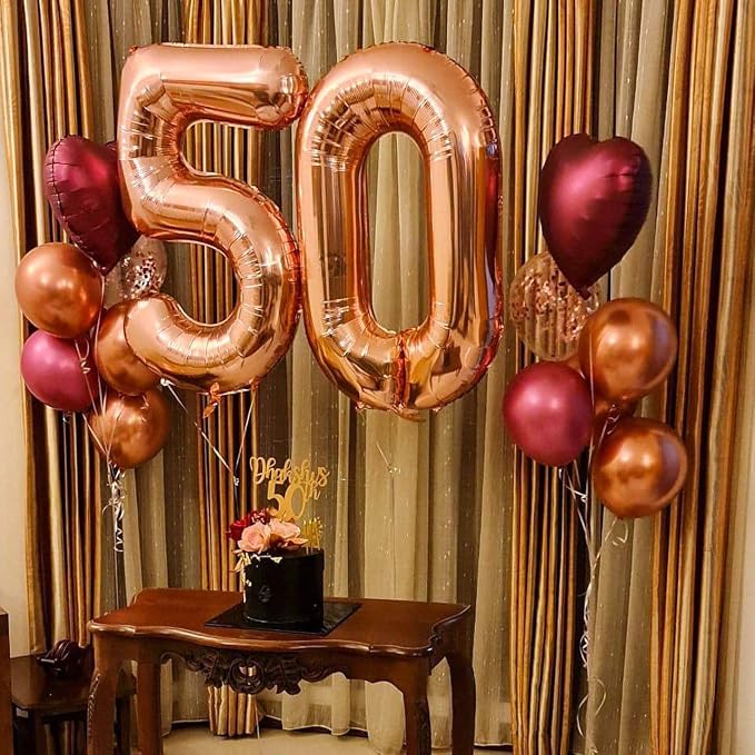 40 Inch Rose Gold 50 Number Balloons Giant Jumbo Huge 50 Foil Mylar Helium - Image 4