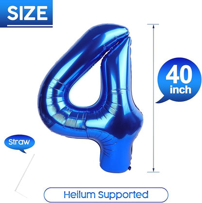 4 Balloon - Metallic Blue Birthday Number Balloons, 40 Inch Decorations | - Image 5