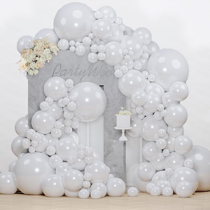 PartyWoo Pearl White Balloons 130pcs Metallic White Color 5 Inch | 18 12 10 5 by PartyWoo