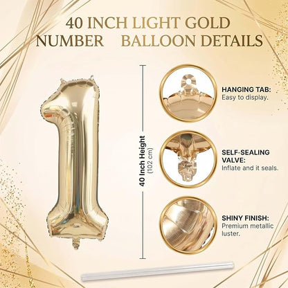 White Gold Number 1 Balloon 40 Inch, Foil Numeral - Image 4