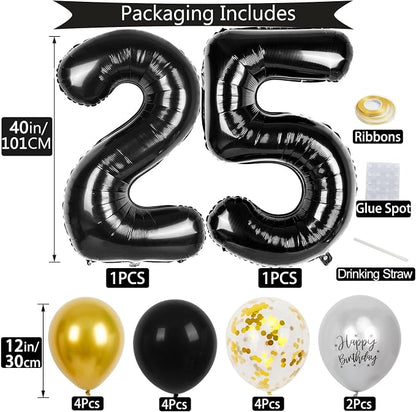 25th Birthday Decorations for Men, 40 inch 25 Balloon Numbers - Image 2