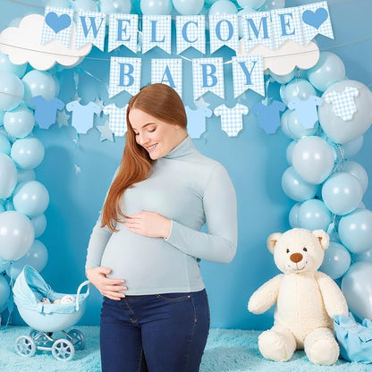 Hahafelt 1 Pcs Blue Gingham Welcome Baby Banner - Image 7