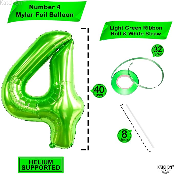 KatchOn Light Green Number 4 Balloons 40 Inch, 4 Birthday Decorations | Green 4 - Image 2