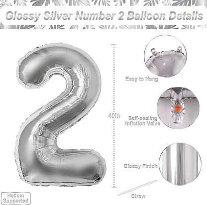Silver Number 2 Balloon 40 Inch, Sleek Metallic Foil - Image 4