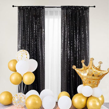 PartyDelight Black Sequin Backdrop Curtains 2x8ft 2 Panels | Sparkly 3mm sequins - Image 4