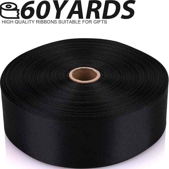 1-1/2 Inch 60 Yards Black Solid Satin Ribbon - Image 2