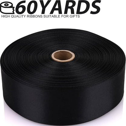 1-1/2 Inch 60 Yards Black Solid Satin Ribbon - Image 2