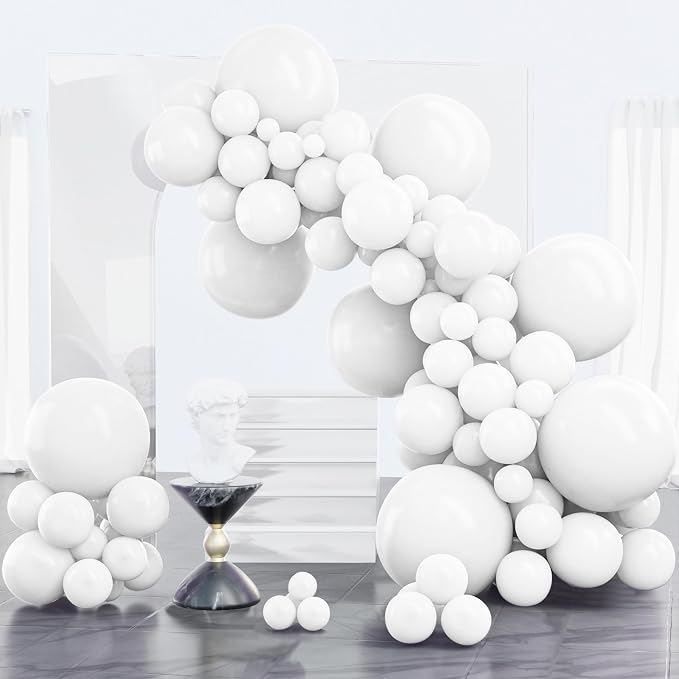 PartyWoo White Balloons 100pcs Matte White Latex Balloons Different Sizes | 18 by PartyWoo