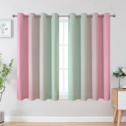 Sage and Pink Blackout Curtains 54 Inch Length, Light Blocking Gradient Grommet - Image 2