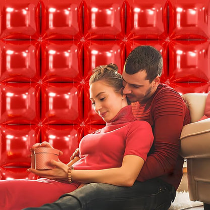 NISOCY 25PCS Metallic Red Square Foil Balloons Wall Backdrop | Double Sided Red - Image 7