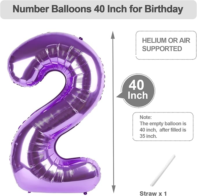 Number Balloons 40 Inch 1 Balloon Purple Birthday Decorations - Image 5