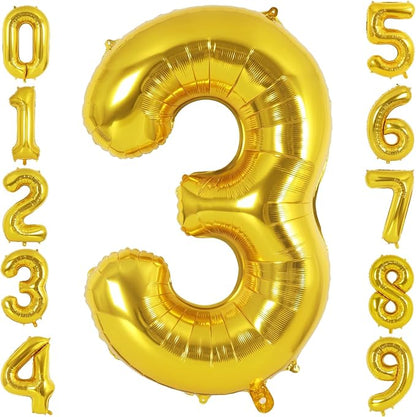 40 Inch Gold Number 3 Foil Balloon by TNCDJKPA