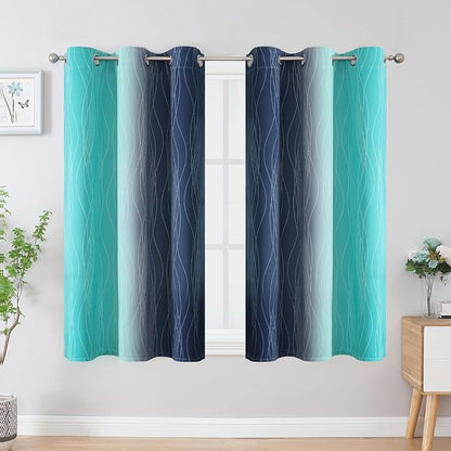 Estelar Textiler Navy Blue and Teal Ombre Blackout Curtains 54 Inch Length 2 - Image 2