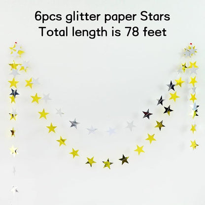 BEISHIDA Glitter Star Garland Banner Decor Gold Silver Hanging Decorations - Image 2
